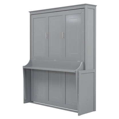 Queen Murphy Bed with Shelf - Gray