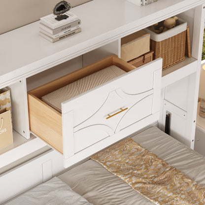 Twin Murphy Bed with Charging Station & Drawer - White