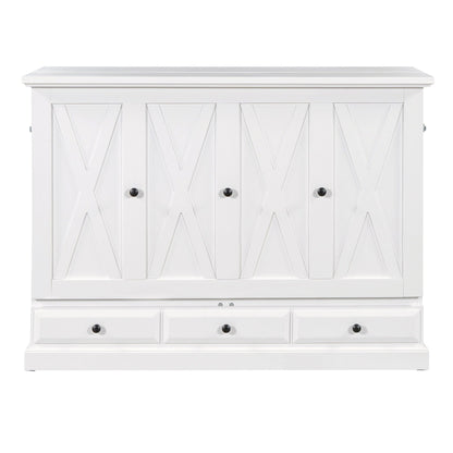 Solid Pine Murphy Cabinet Bed with Charging Station & Storage Drawer