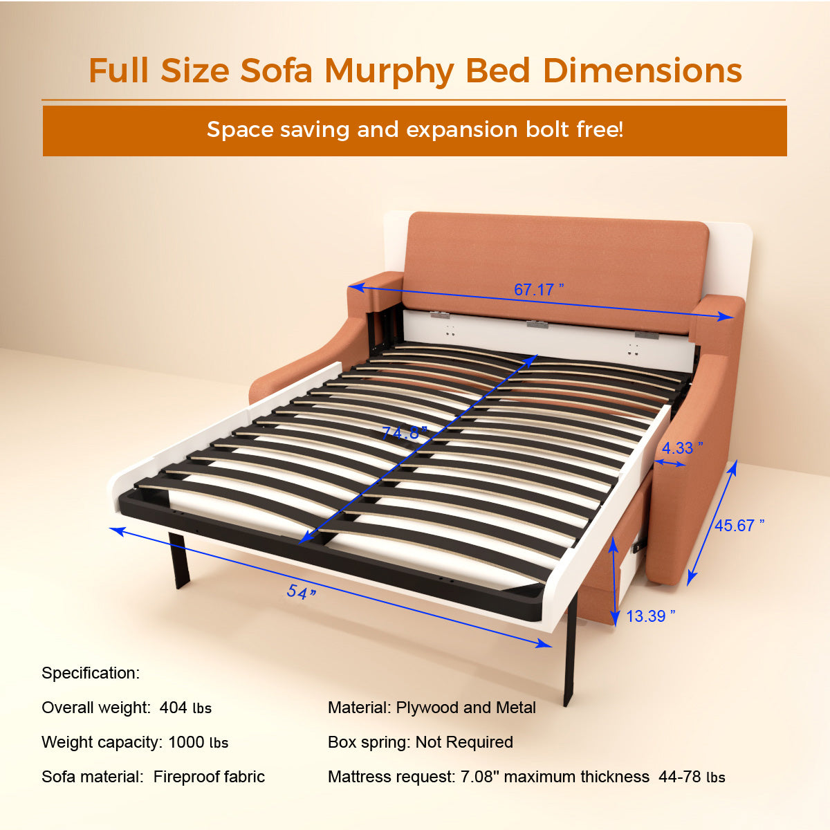 Full Vertical Murphy Bed with Sofa & Drawers - White
