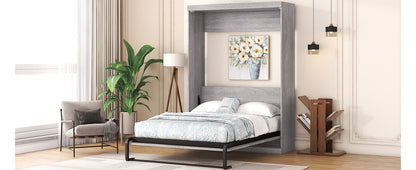 Full Murphy Bed with Fold-Away Cabinet Design - Gray