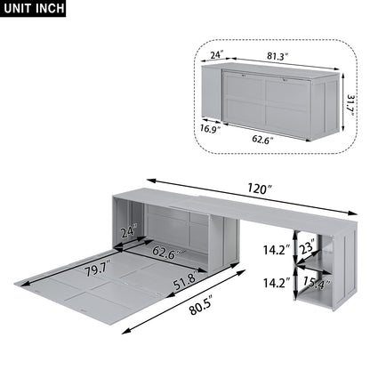 Queen Murphy Bed with Rotating Desk - Gray