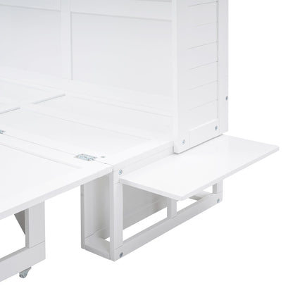 Queen Murphy Bed with Bookcase, Bedside Shelves & Drawer - White