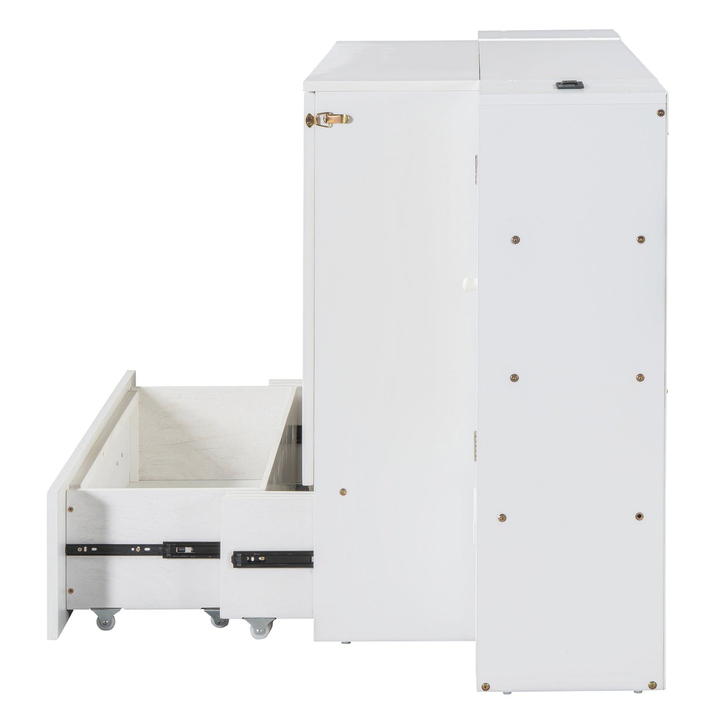 Queen Murphy Wall Bed with Storage Cabinets, Drawers & USB - White