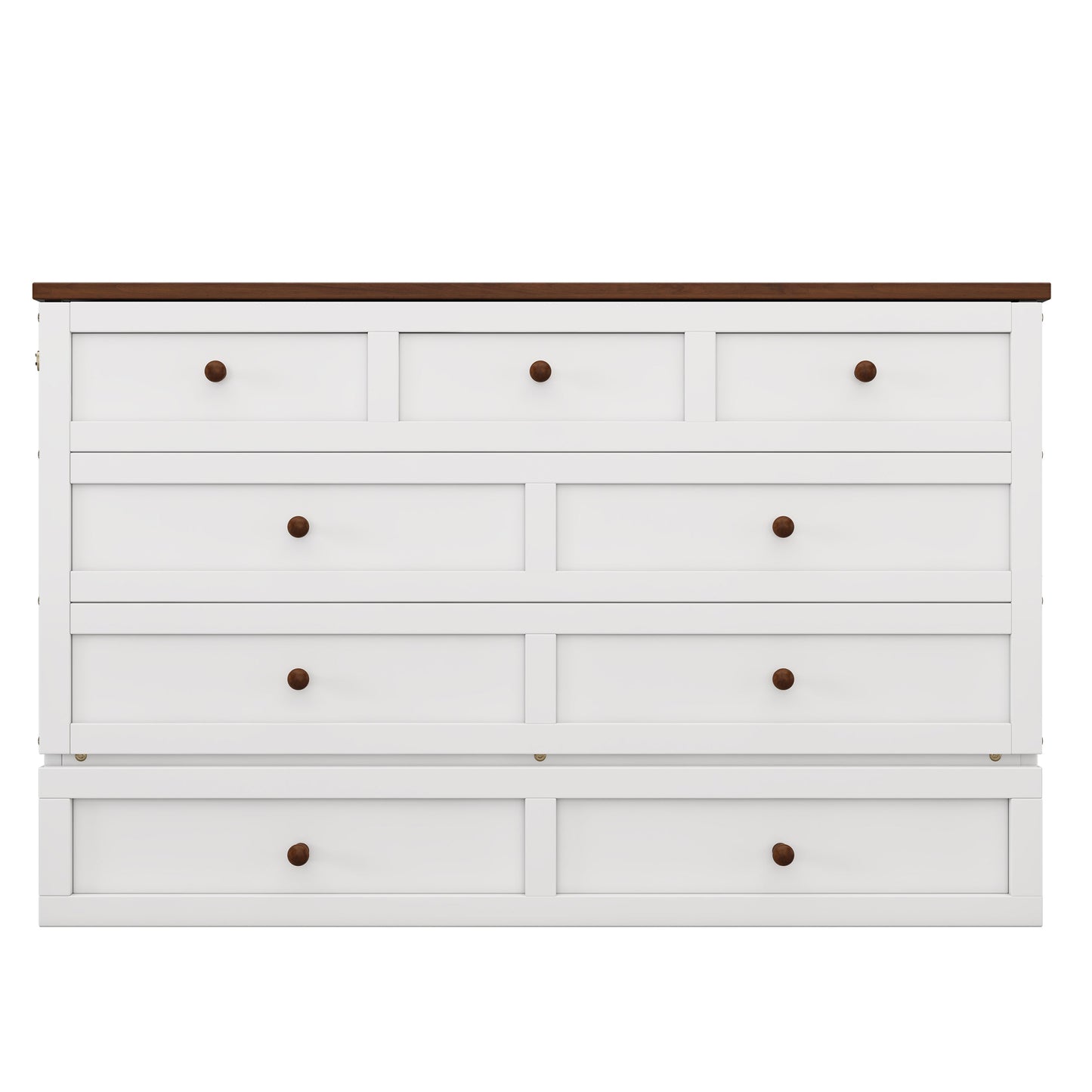 Queen Solid Pine Murphy Cabinet Bed with Charging Station - White & Walnut