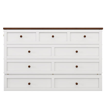 Queen Solid Pine Murphy Cabinet Bed with Charging Station - White & Walnut