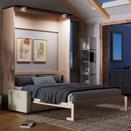 Queen Murphy Bed with Sofa & LED Lighting