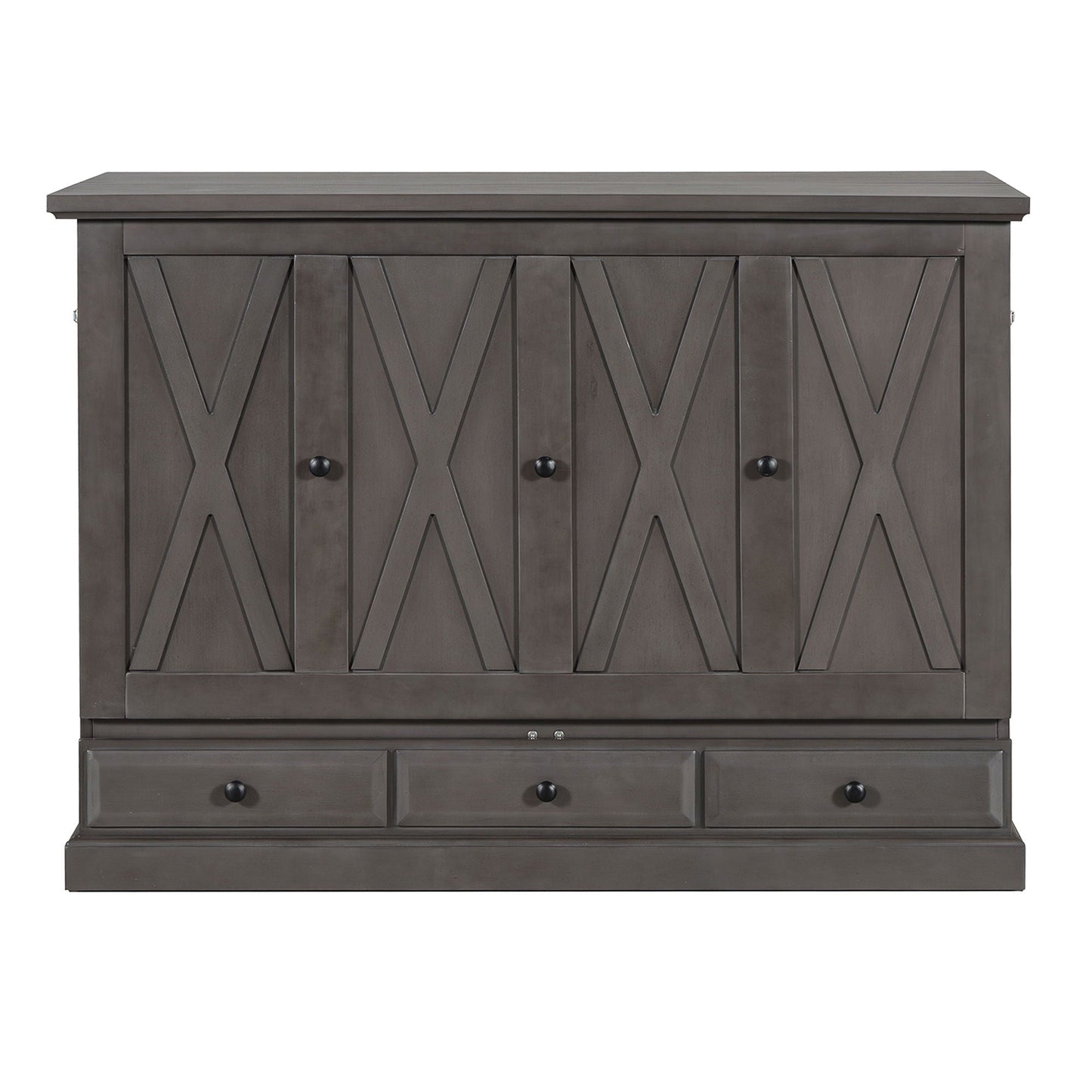 Solid Pine Murphy Cabinet Bed with Charging Station & Storage Drawer