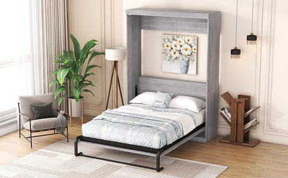 Full Murphy Bed with Fold-Away Cabinet Design - Gray