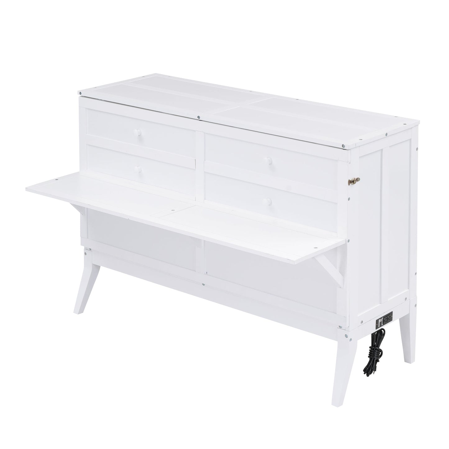Queen Murphy Bed with Charging Station & Shelf - White