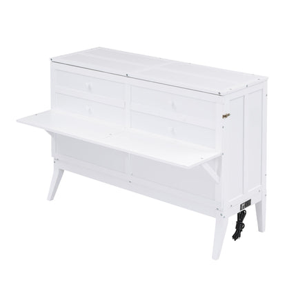 Queen Murphy Bed with Charging Station & Shelf - White