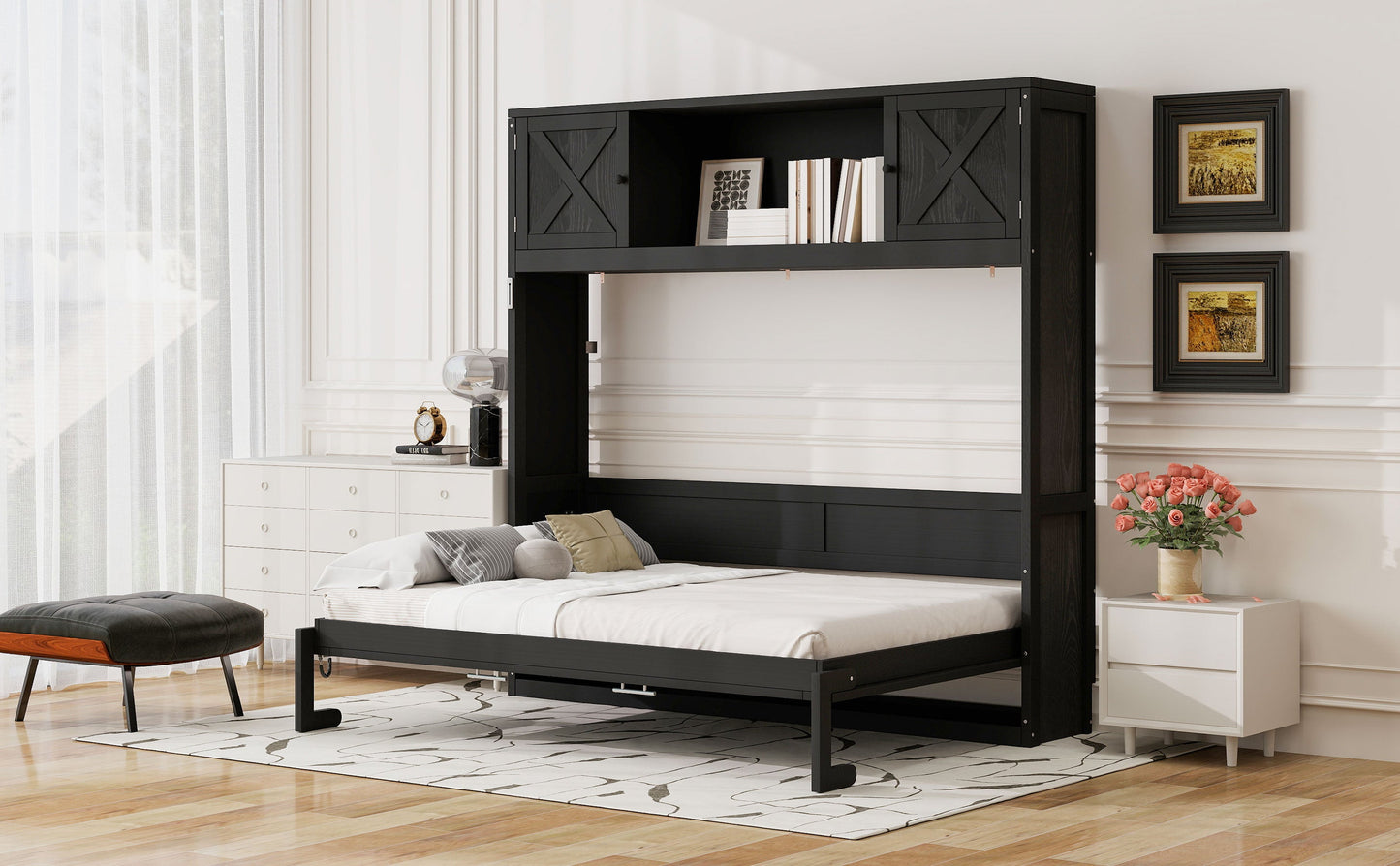 Full Murphy Bed with Storage Cabinets