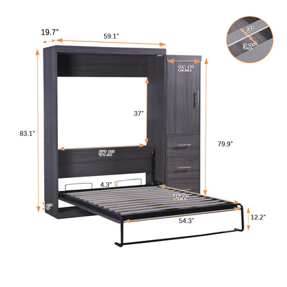 Full Murphy Bed with Wardrobe & Drawers - Gray
