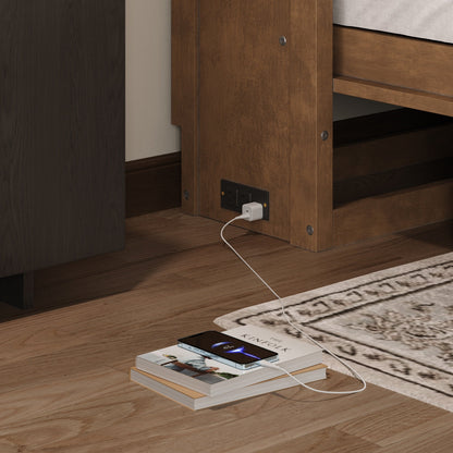 Twin Murphy Bed with Charging Station & Drawer - Natural Wood