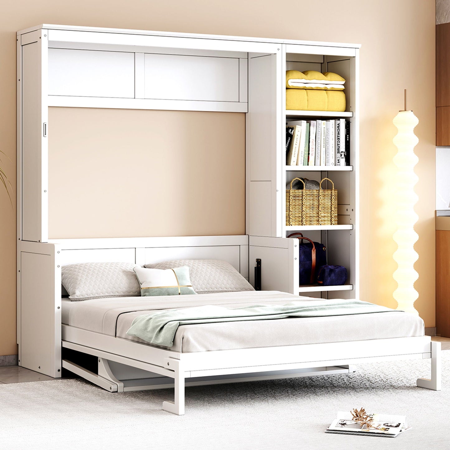Reinforced Murphy Bed with Desk & Bookshelf