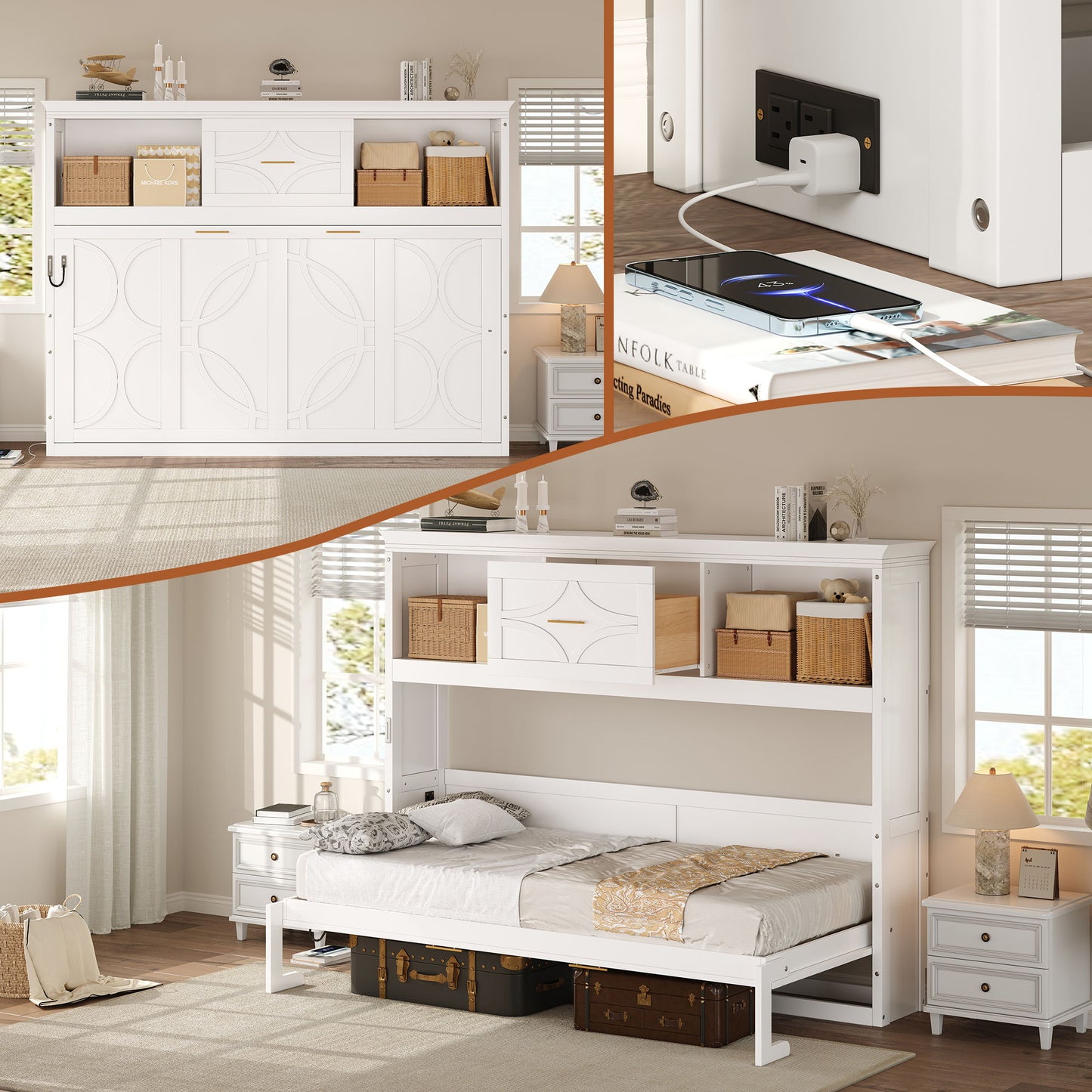 Murphy Bed with Charging Station & Drawer