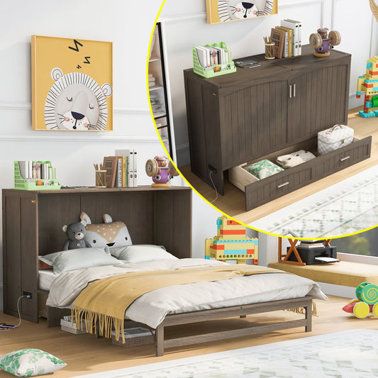 Queen Murphy Bed with Charging Station - Antique Grey