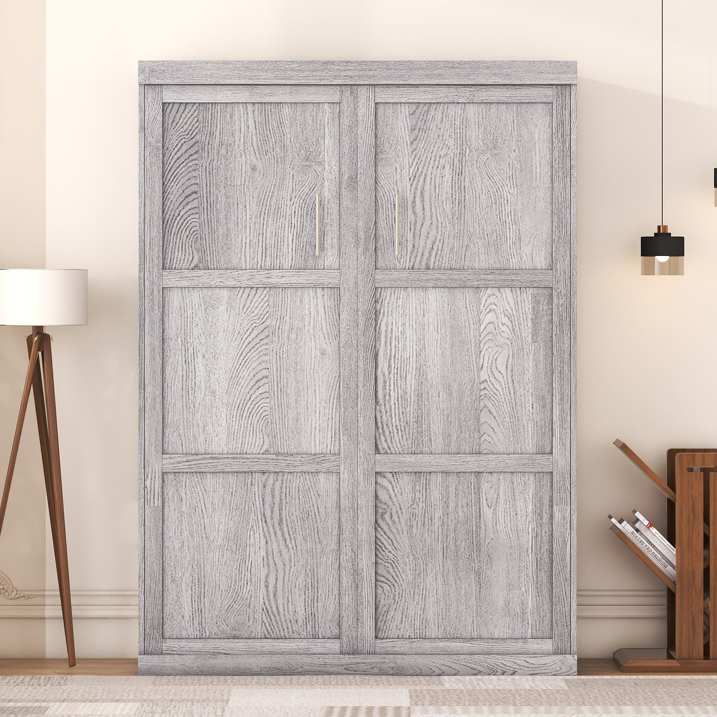 Full Murphy Bed with Fold-Away Cabinet Design - Gray