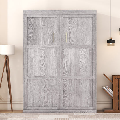 Full Murphy Bed with Fold-Away Cabinet Design - Gray