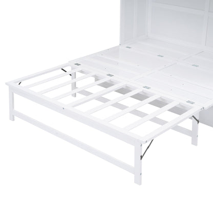 Queen Murphy Bed with Charging Station & Shelf - White