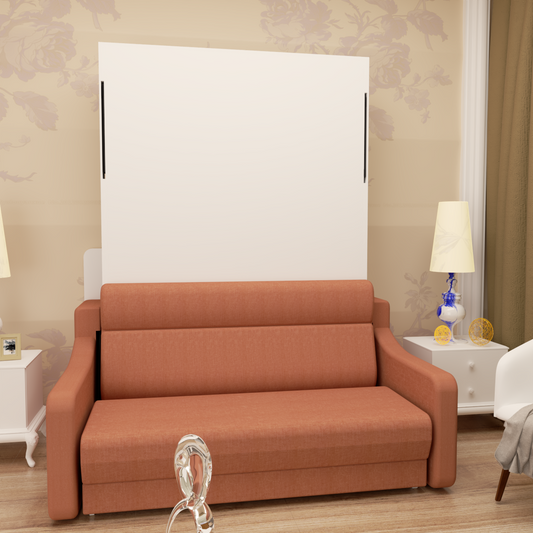 Full Vertical Murphy Bed with Sofa & Drawers - White