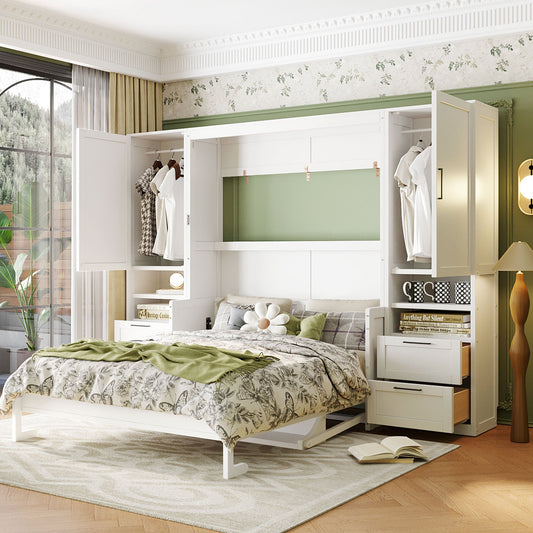 Queen Murphy Bed with Closet, Drawers & Shelves