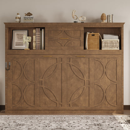 Twin Murphy Bed with Charging Station & Drawer - Natural Wood