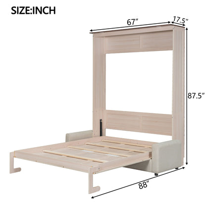 Queen Murphy Bed with Sofa & LED Lighting - Beige