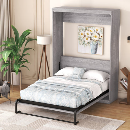 Full Murphy Bed with Fold-Away Cabinet Design - Gray