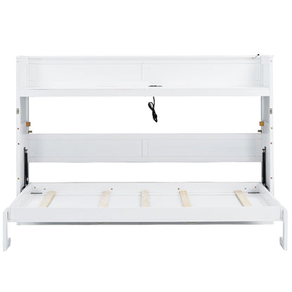 Murphy Bed with Desk, LED Light & USB Charging Station