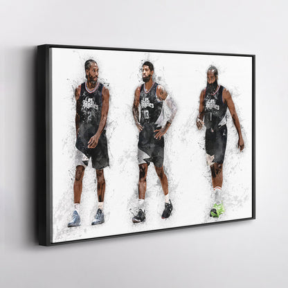 Kawhi Leonard, Paul George & James Harden Canvas Art - LA Clippers Wall Decor