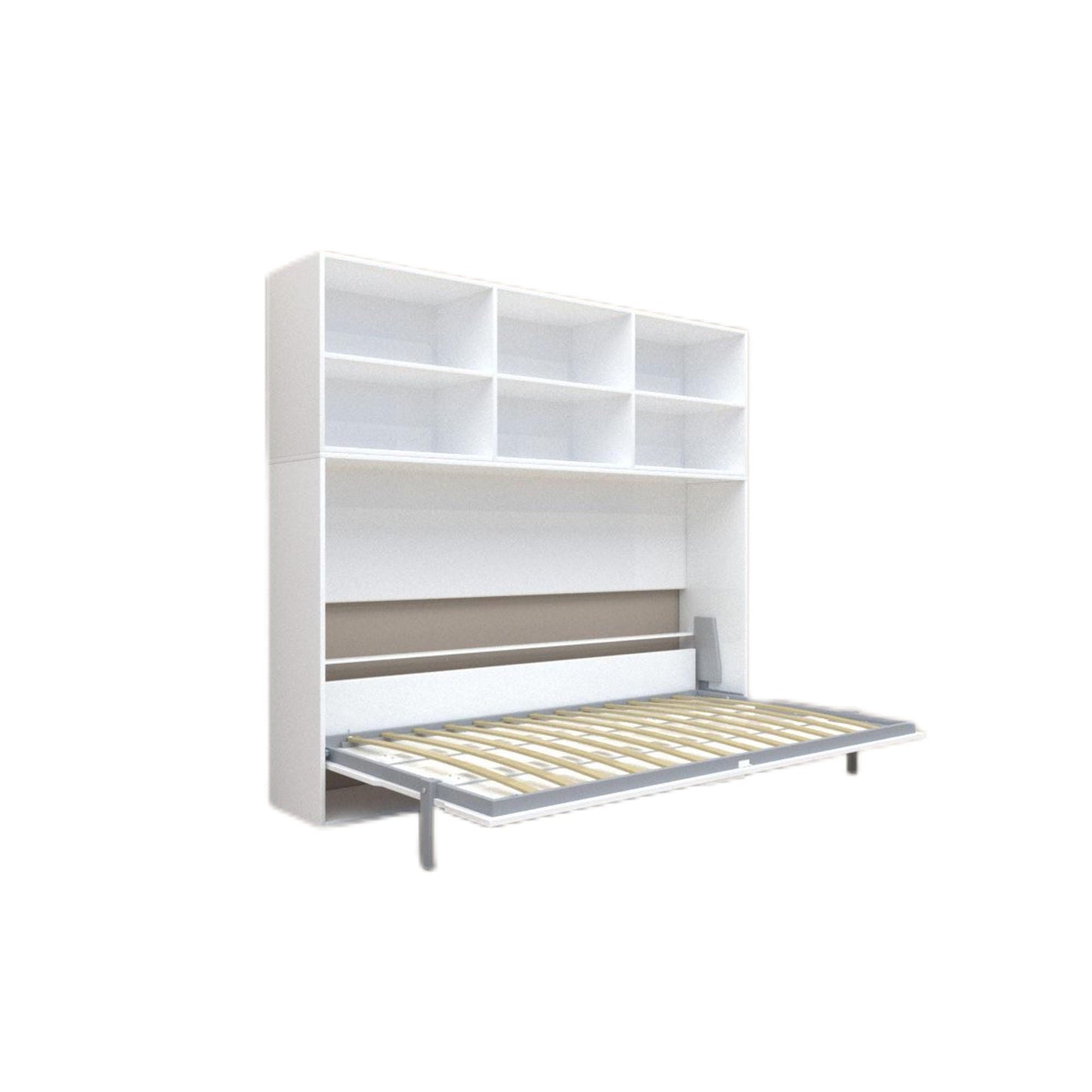 Twin Horizontal Murphy Bed with Shelf Storage - White