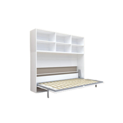 Twin Horizontal Murphy Bed with Shelf Storage - White