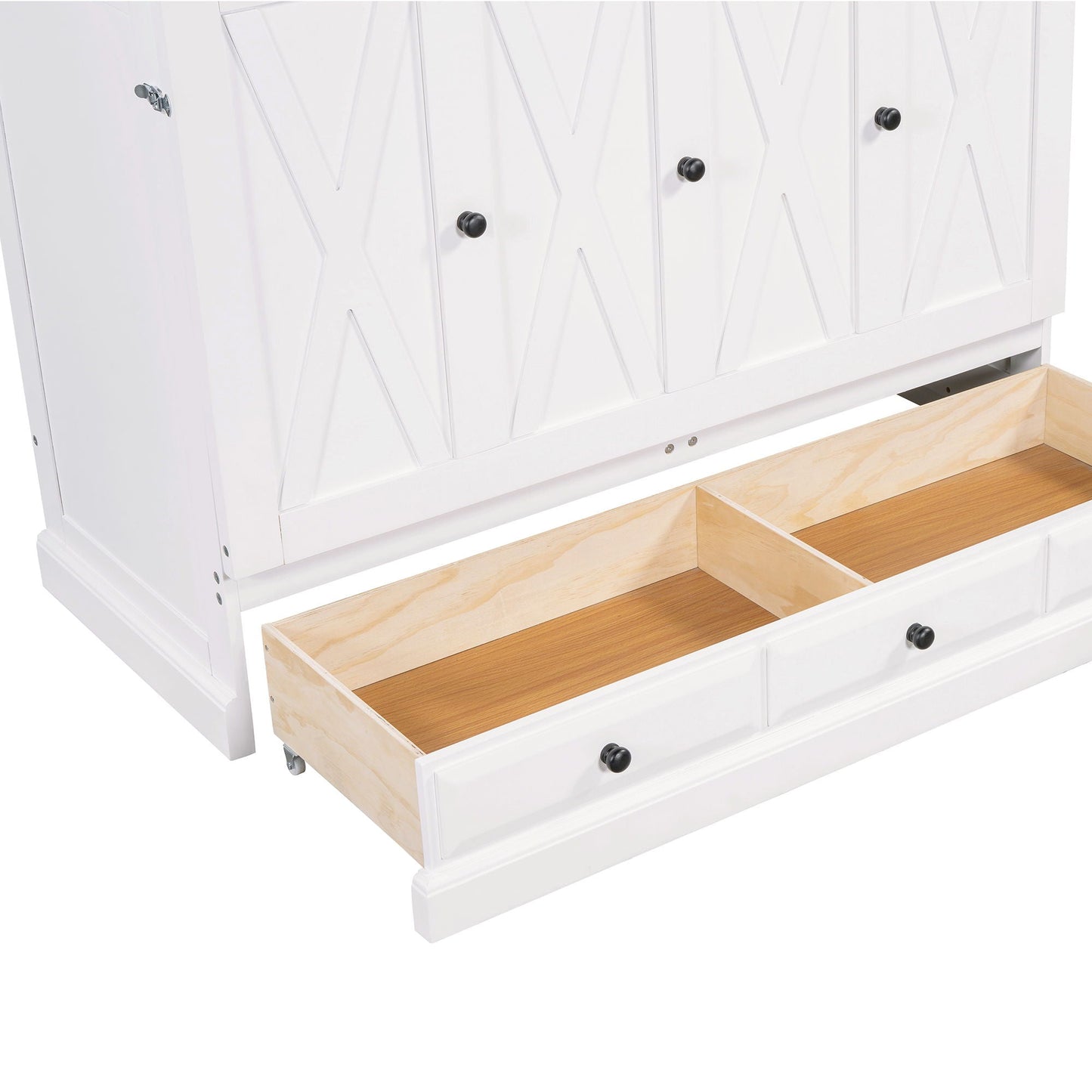 Solid Pine Murphy Cabinet Bed with Charging Station & Storage Drawer