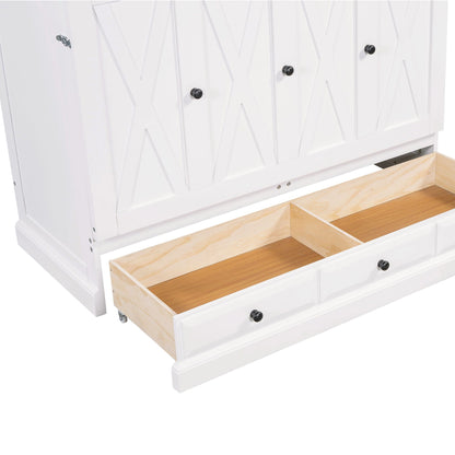 Solid Pine Murphy Cabinet Bed with Charging Station & Storage Drawer