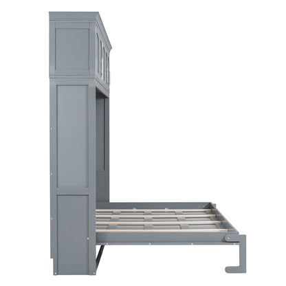Full Murphy Wall Bed with Top Cabinets - Gray