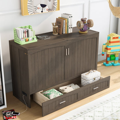 Queen Murphy Bed with Charging Station - Antique Grey