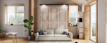 Queen Murphy Bed with Sofa & LED Lighting