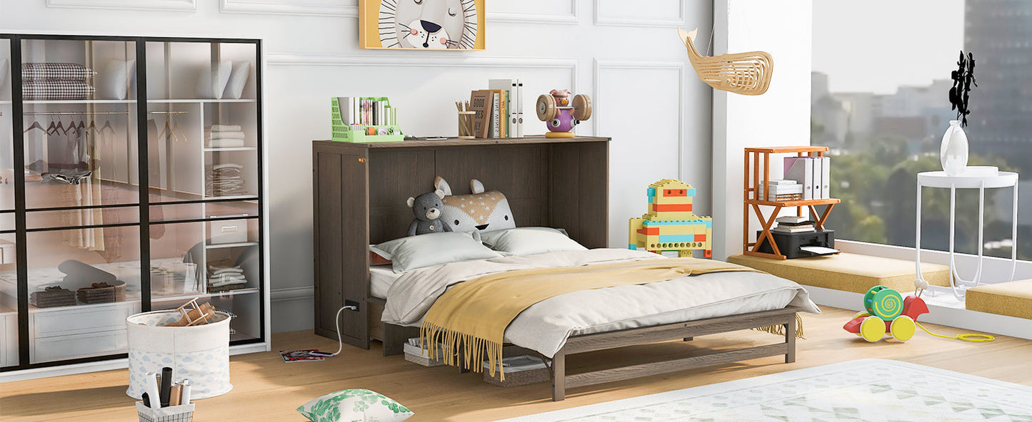 Queen Murphy Bed with Charging Station - Antique Grey