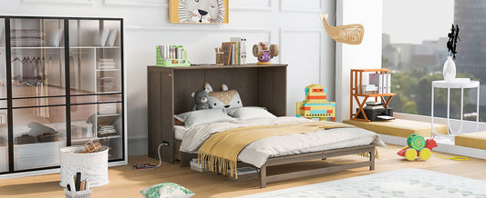 Queen Murphy Bed with Charging Station - Antique Grey