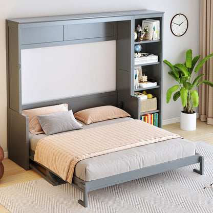 Queen Murphy Bed with Desk & Bookshelf - Gray or White