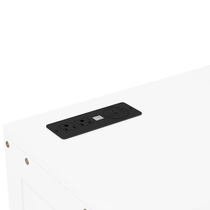 Queen Murphy Bed with Shelves, Cabinets & USB Ports - White