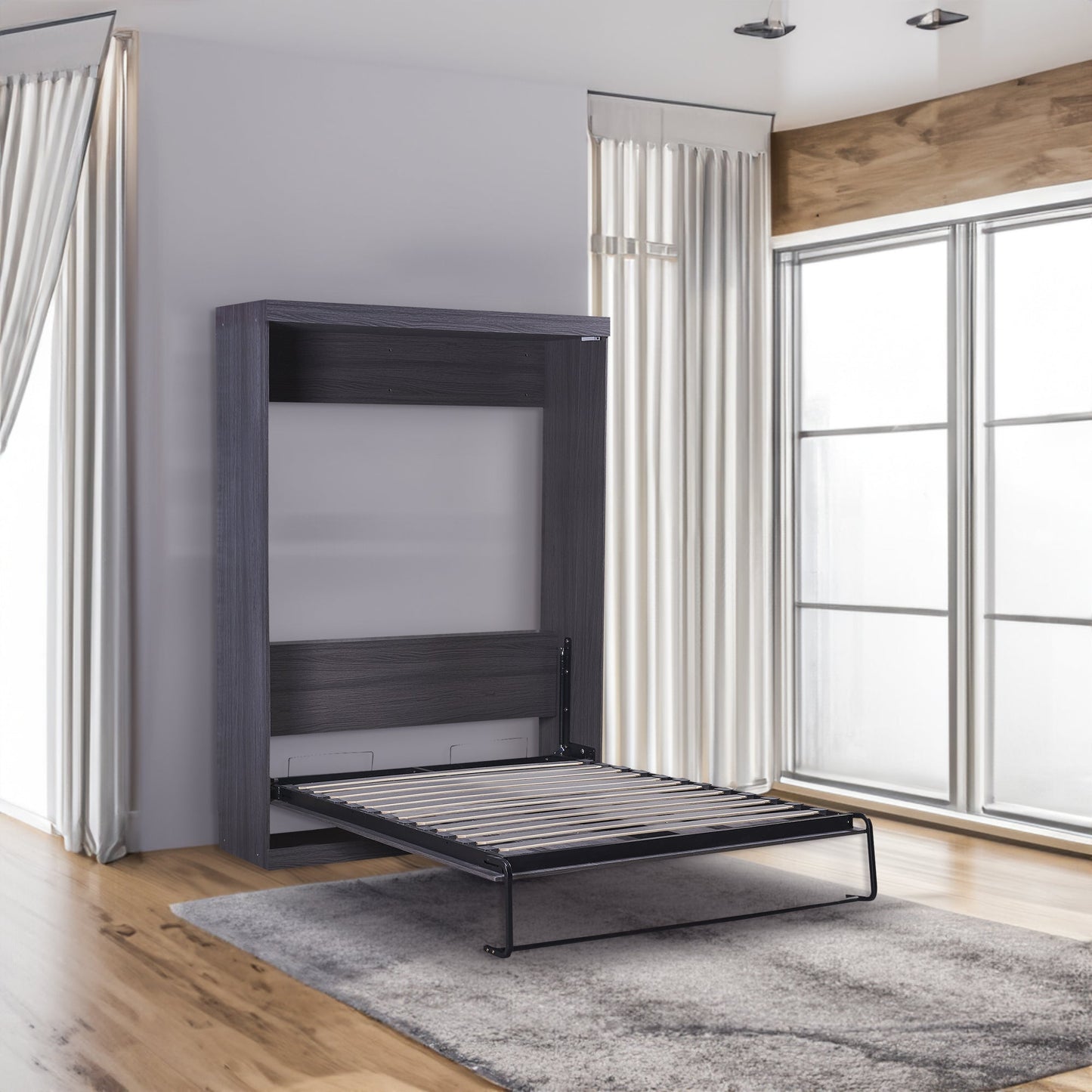Full Murphy Bed with Wardrobe & Drawers - Gray