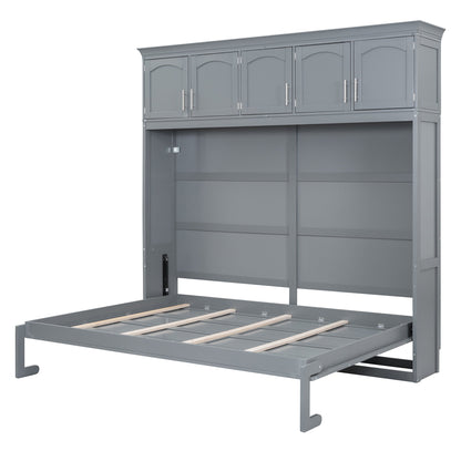 Full Murphy Wall Bed with Top Cabinets - Gray