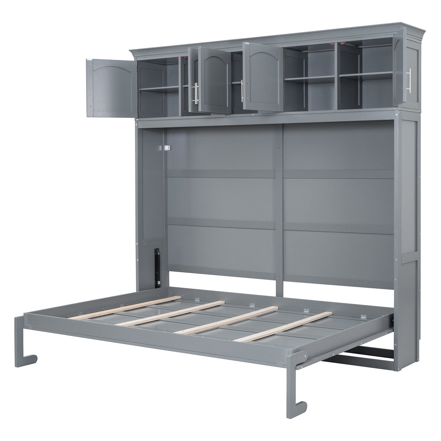 Full Murphy Wall Bed with Top Cabinets - Gray
