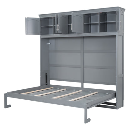 Full Murphy Wall Bed with Top Cabinets - Gray