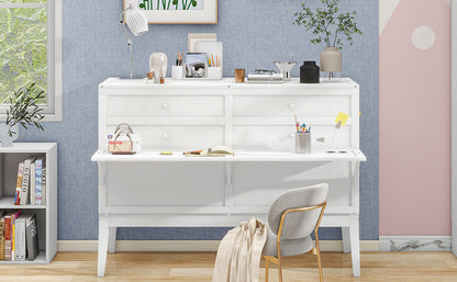 Queen Murphy Bed with Charging Station & Shelf - White