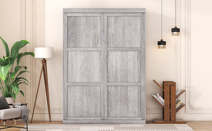 Full Murphy Bed with Fold-Away Cabinet Design - Gray