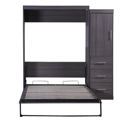 Full Murphy Bed with Wardrobe & Drawers - Gray