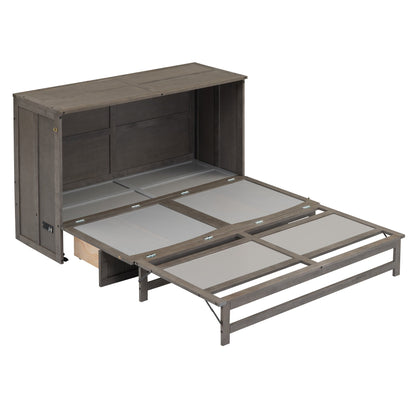 Queen Murphy Bed with Charging Station - Antique Grey